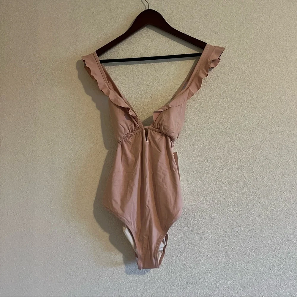 MNWT Eberjey Womens Pink Grayson So Solid Ruffle Straps One Piece Swimsuit